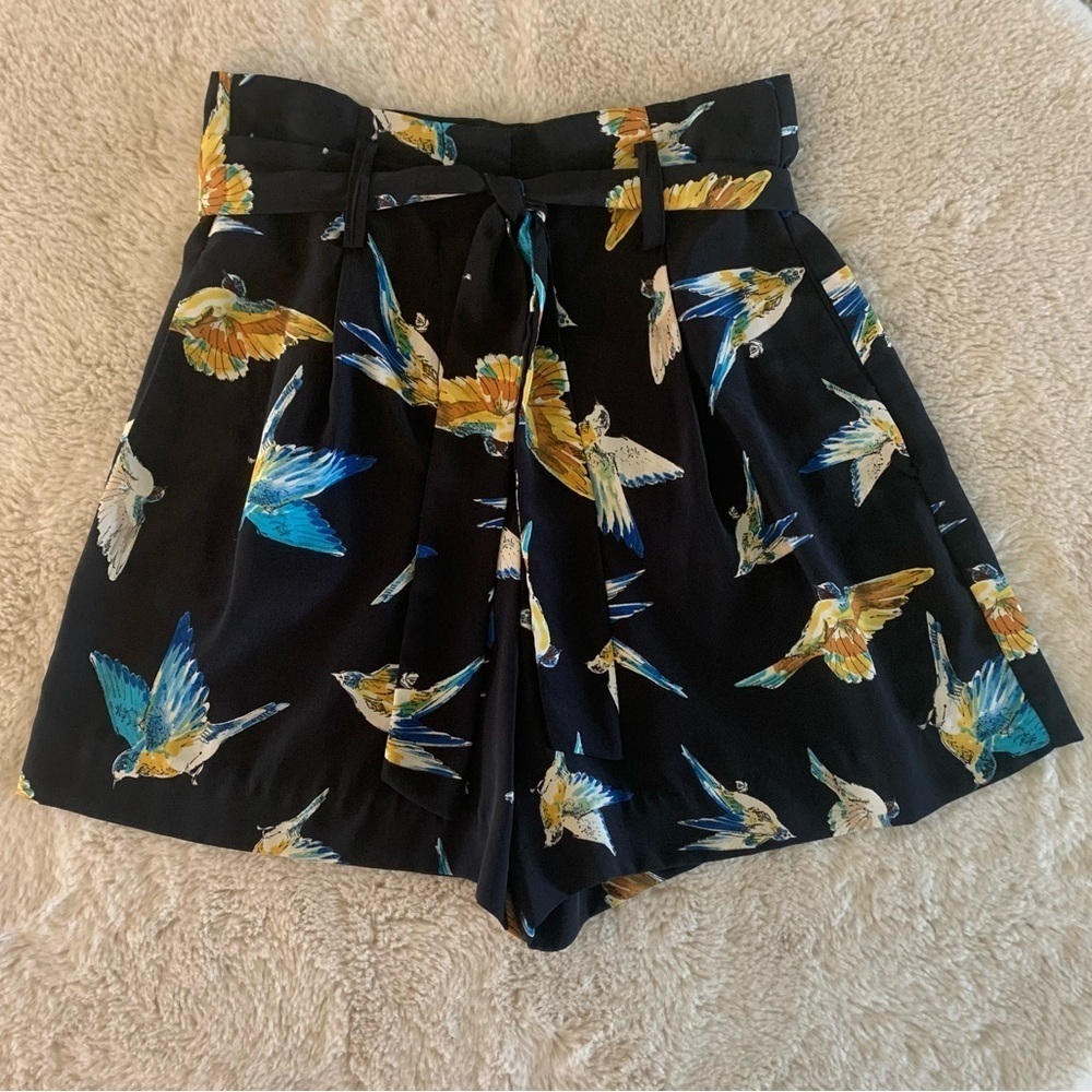 Zara Paperbag‎ High Waisted Bird Shorts Size XS